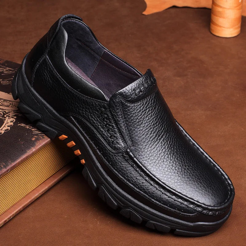 Men’s Loafers – Pebbled Leather – Slip-On – Cushioned Insole – Treaded Sole
