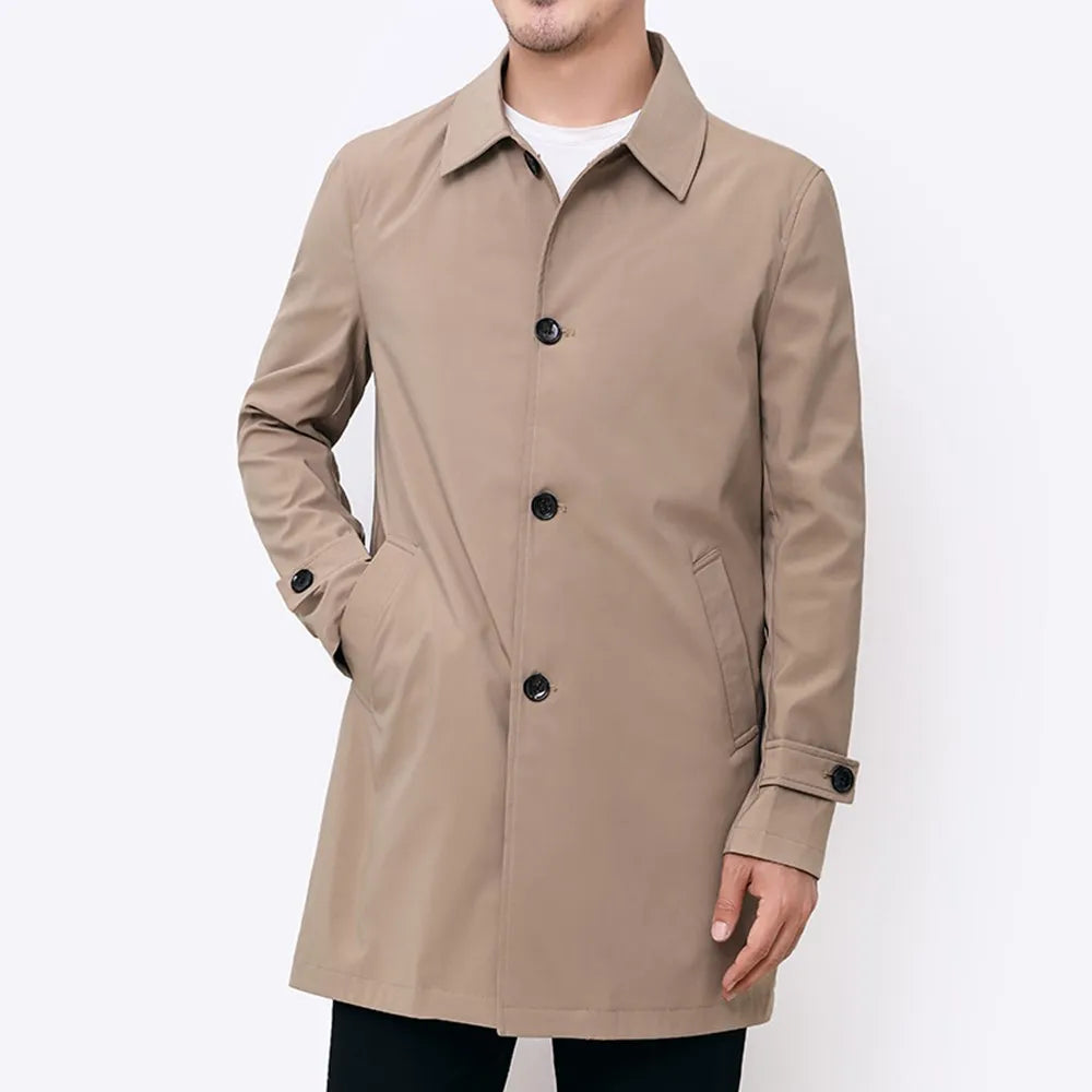 Men’s Windbreaker Jacket – Water-Resistant – Relaxed Fit – Button Front – Mid-Length
