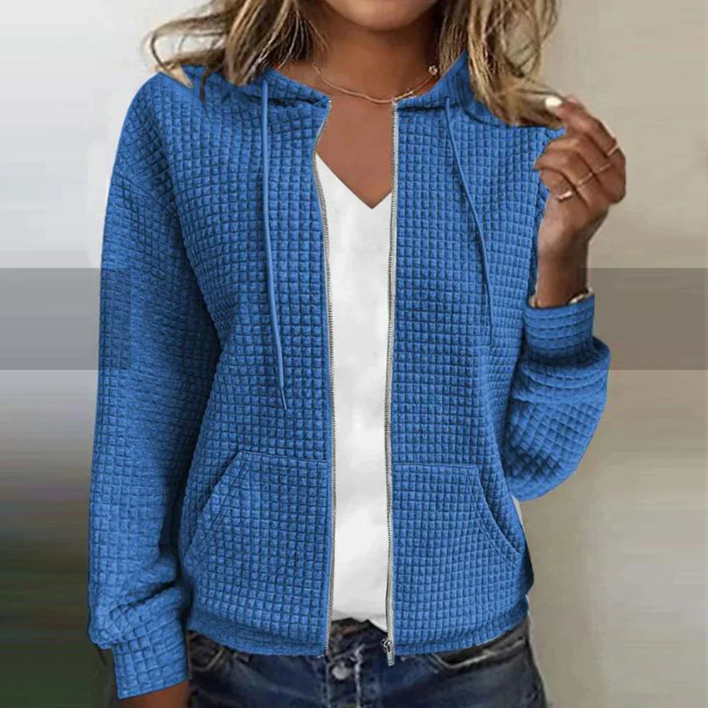 Women’s Hooded Jacket – Quilted Texture – Regular Fit – Zip Front – Casual Style