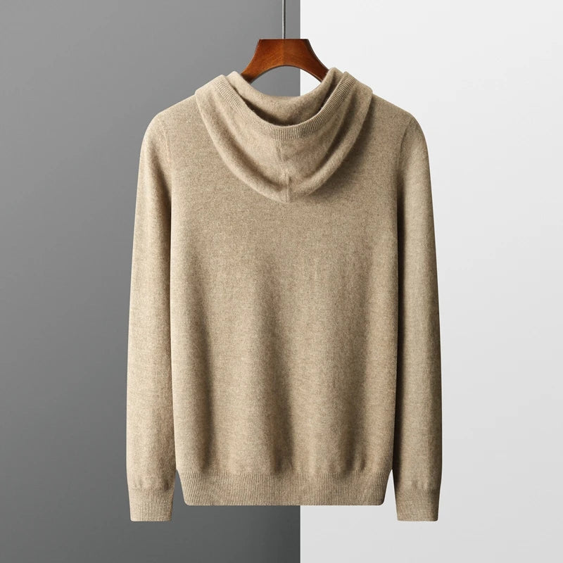 Men’s Hoodie – Cashmere Knit – Classic Fit – Ribbed Cuffs – Hooded Casual Wear