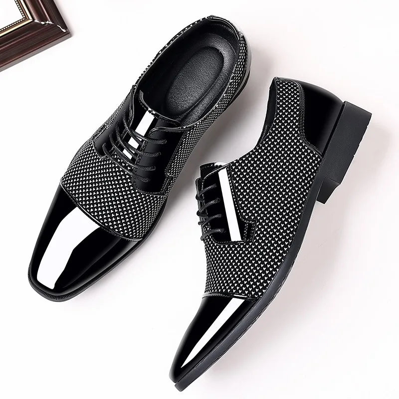 Men’s Formal Lace-Up Shoes – Polished Leather & Textured Fabric – Sleek Fit