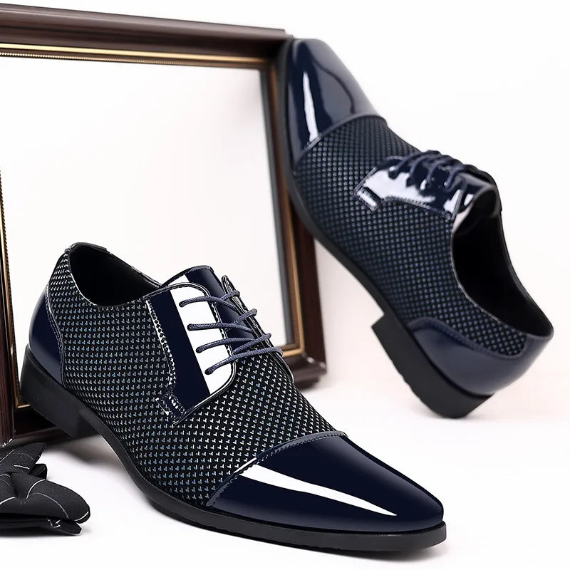 Men’s Formal Lace-Up Shoes – Polished Leather & Textured Fabric – Sleek Fit