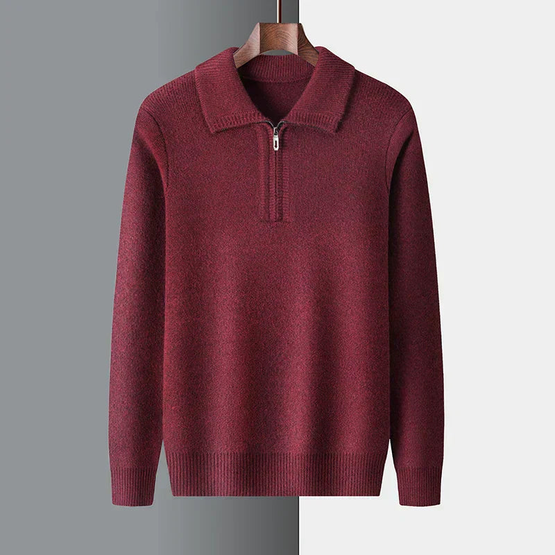 Men’s Quarter-Zip Sweater – Cashmere Blend – Regular Fit – Ribbed Trim – Soft Collar