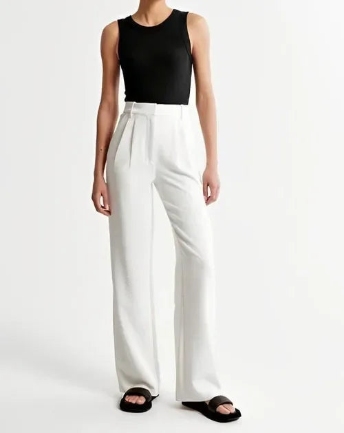 Women’s Tailored Trousers – Wide Leg – High Waist – Front Pleats – Full Length