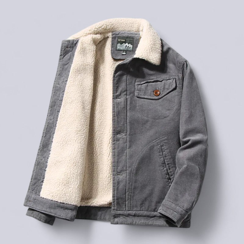 Men’s Corduroy Jacket – Structured Fit – Sherpa Lined – Button Front – Hip Length