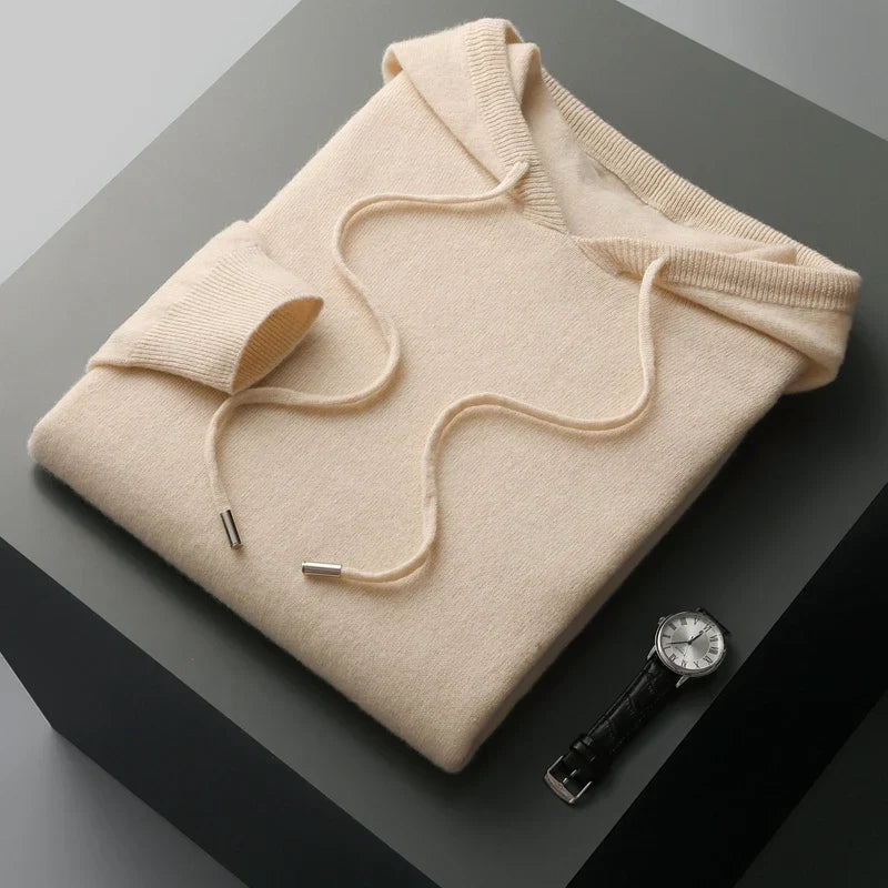 Men’s Hoodie – Cashmere Knit – Classic Fit – Ribbed Cuffs – Hooded Casual Wear