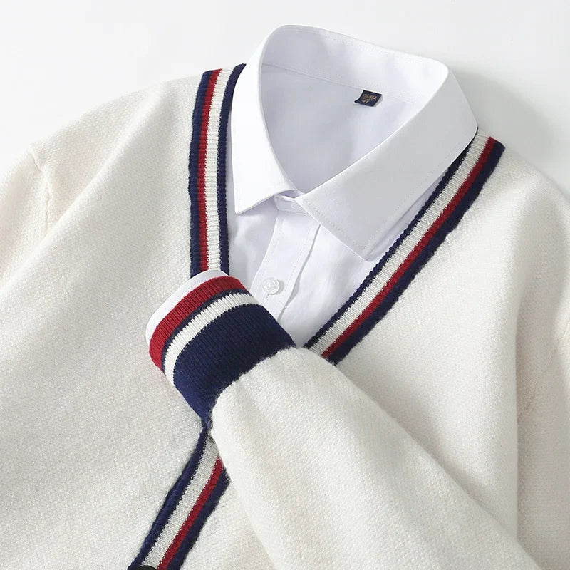 Men’s Cardigan – Wool Blend Knit – Relaxed Fit – V-Neck – Button-Up – Ribbed Trim