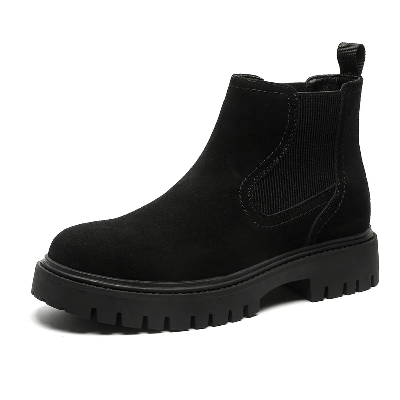 Men’s Mid-Cut Casual Boots – Suede – Elastic Side Panels – Chunky Sole – Retro Style