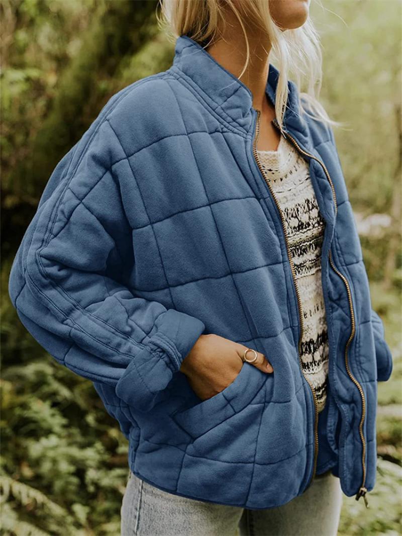 Women’s Quilted Jacket – Oversized Fit – Soft Padded Texture – Zipper Front – Hip Length
