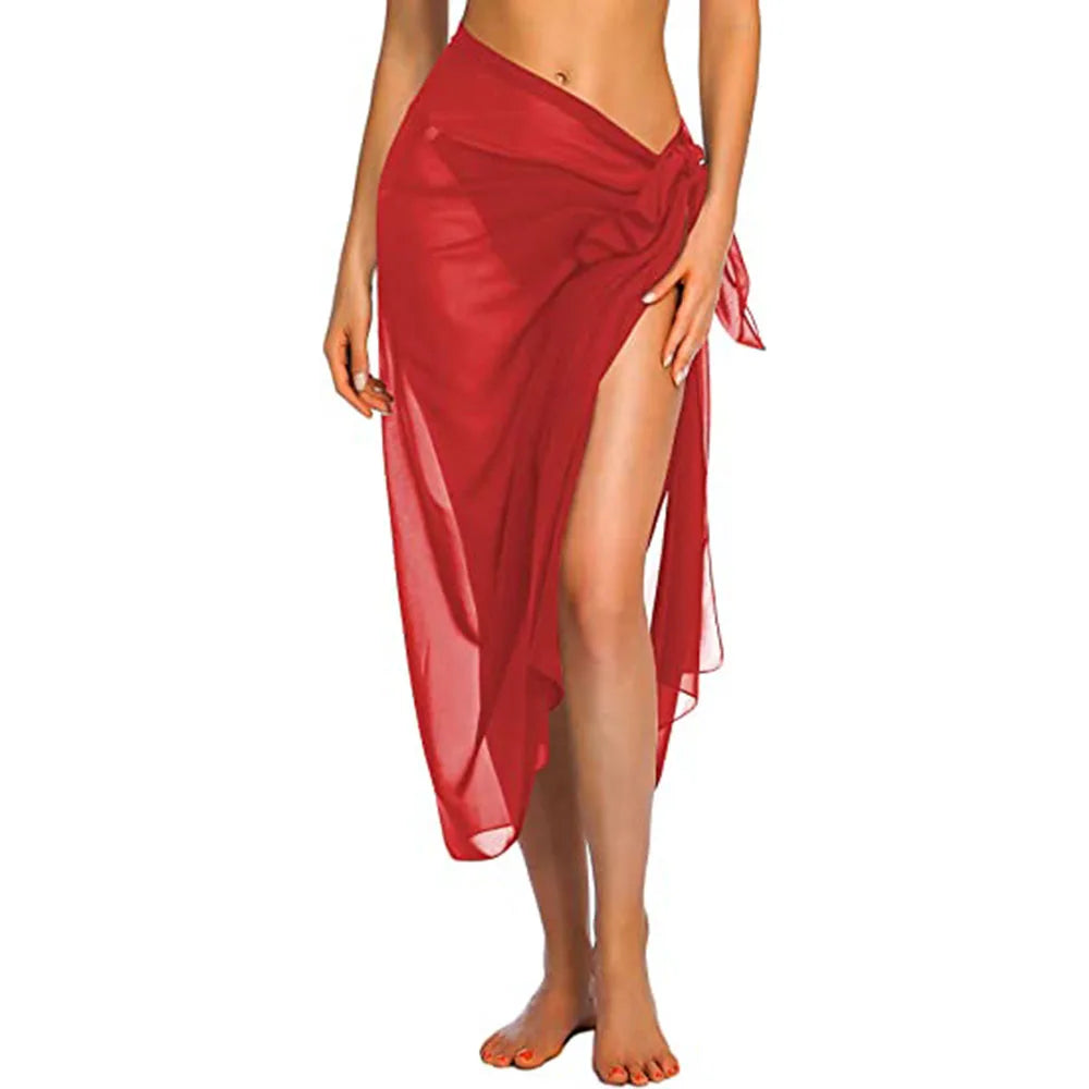 Women’s Sarong Skirt – Sheer Breathable Fabric – Wrap Tie Mini – Asymmetrical Fit