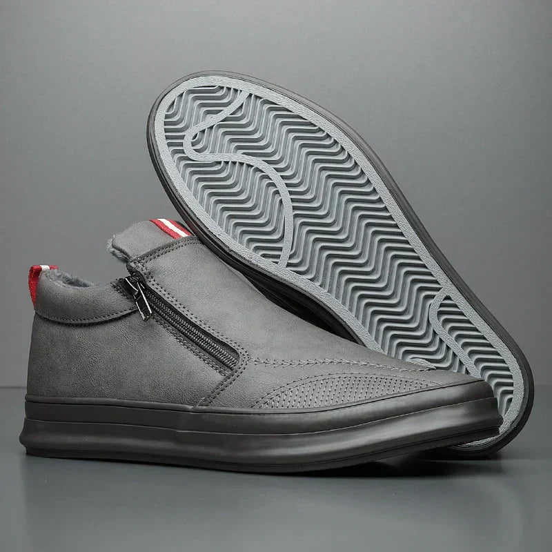 Men’s Leather Sneakers – Mid Top – Sleek Fit – Side Zip – Breathable Lining