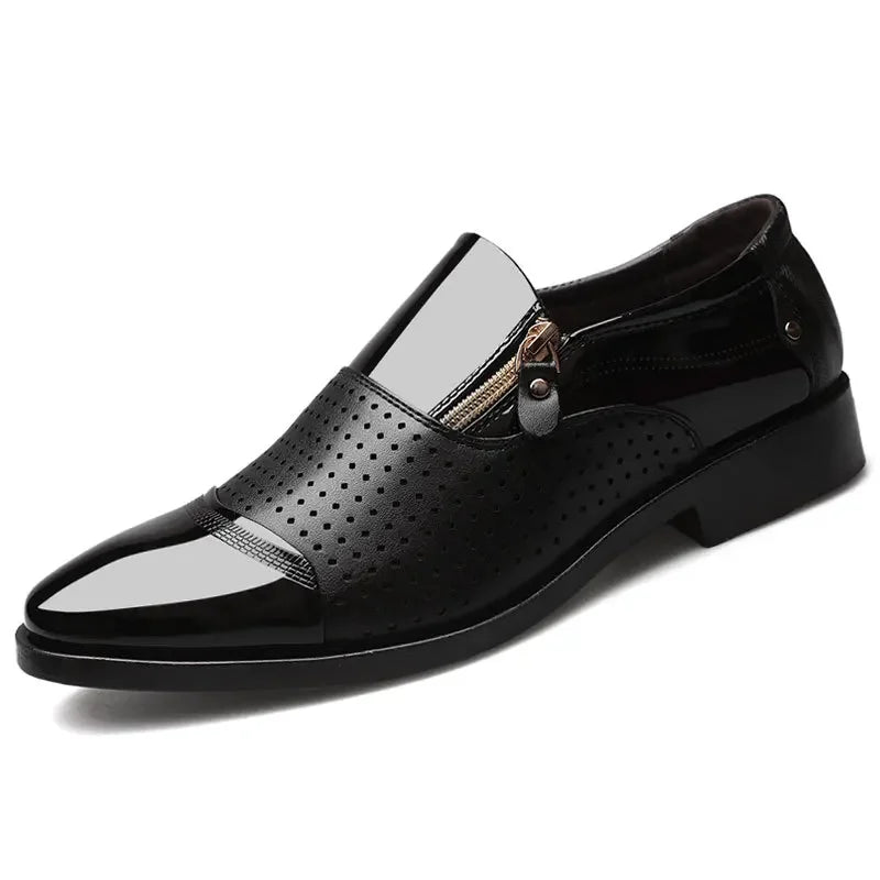 Men’s Dress Shoes - Pointed Toe - Side Zip Closure - Polished Finish - Breathable Formal Wear