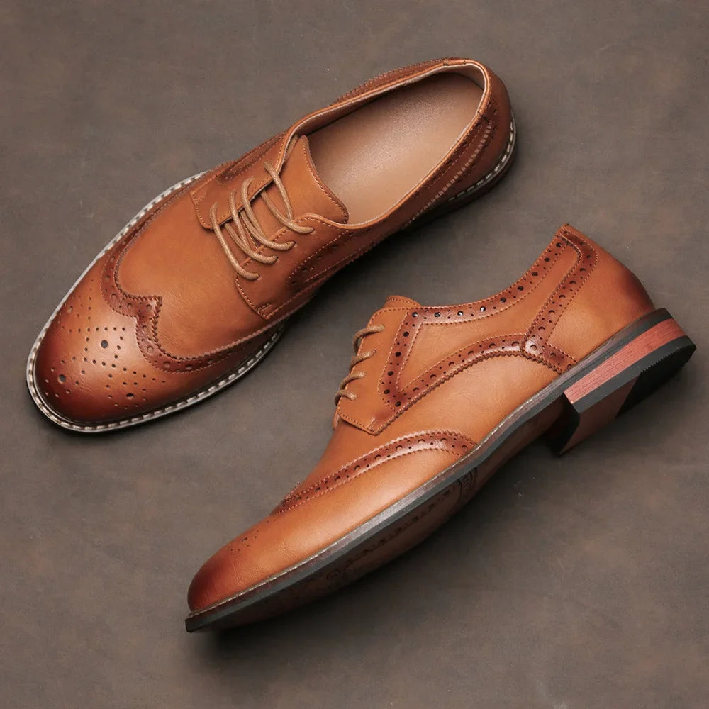 Men’s Oxford Shoes – Leather Wingtip Brogue – Retro Lace-Up Casual Outdoor Style