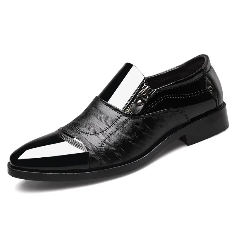 Men’s Dress Shoes - Pointed Toe - Side Zip Closure - Polished Finish - Breathable Formal Wear