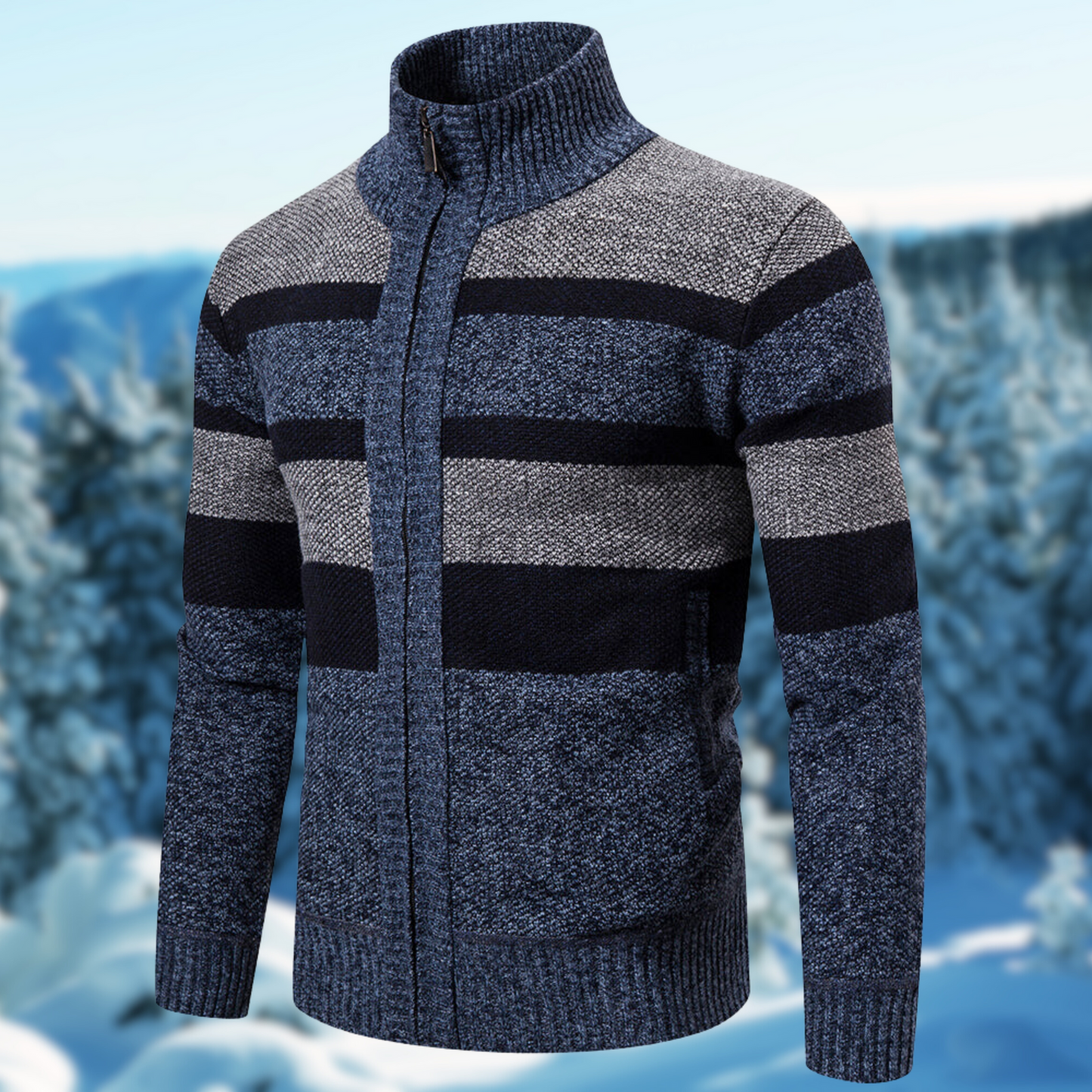 Men’s Knit Jacket – Regular Fit – Ribbed Mock Neck – Full Zip – Textured Wool Blend