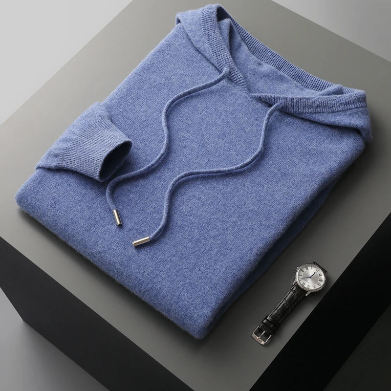 Men’s Hoodie – Cashmere Knit – Classic Fit – Ribbed Cuffs – Hooded Casual Wear