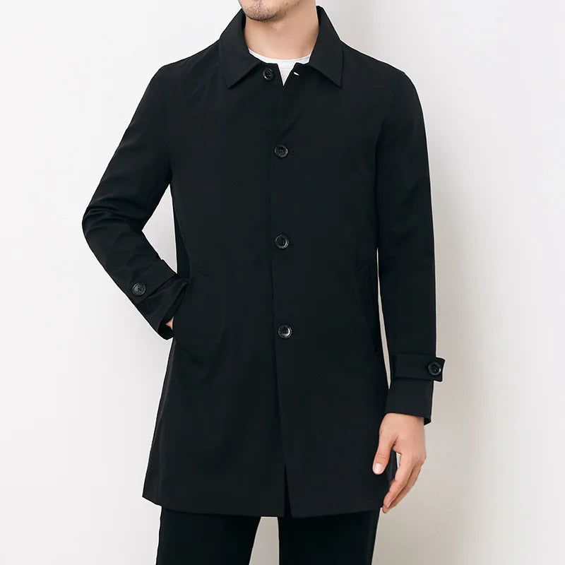 Men’s Windbreaker Jacket – Water-Resistant – Relaxed Fit – Button Front – Mid-Length