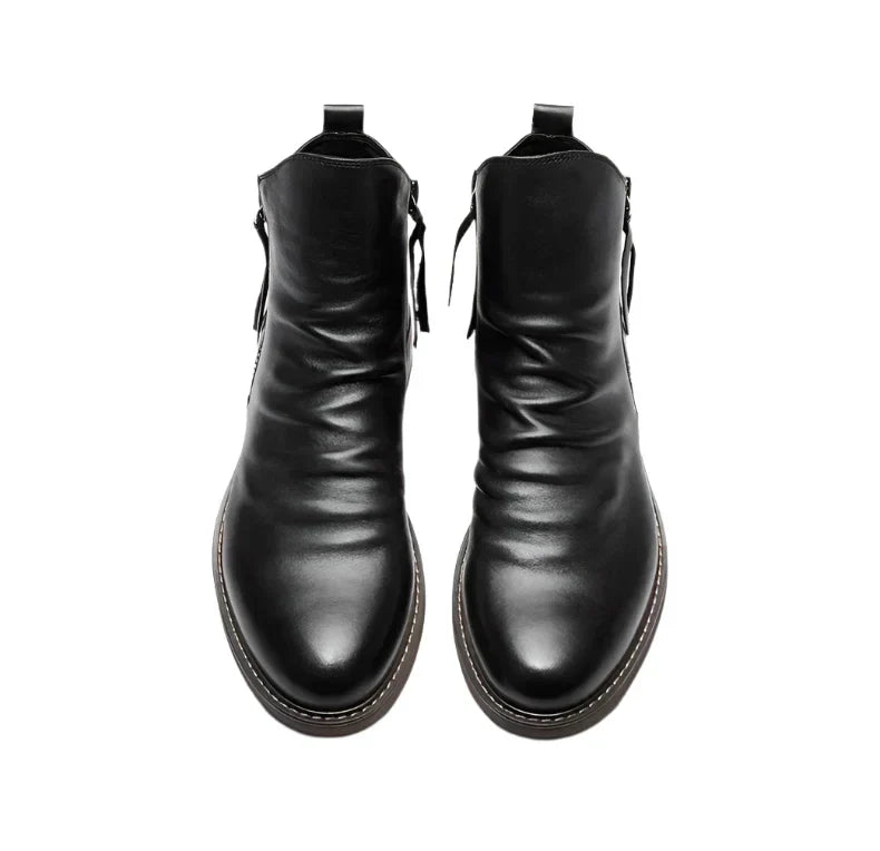 Men’s Chelsea Boots – Leather-Look – Side Zipper – Ankle Height – Sleek Fit – Low Heel