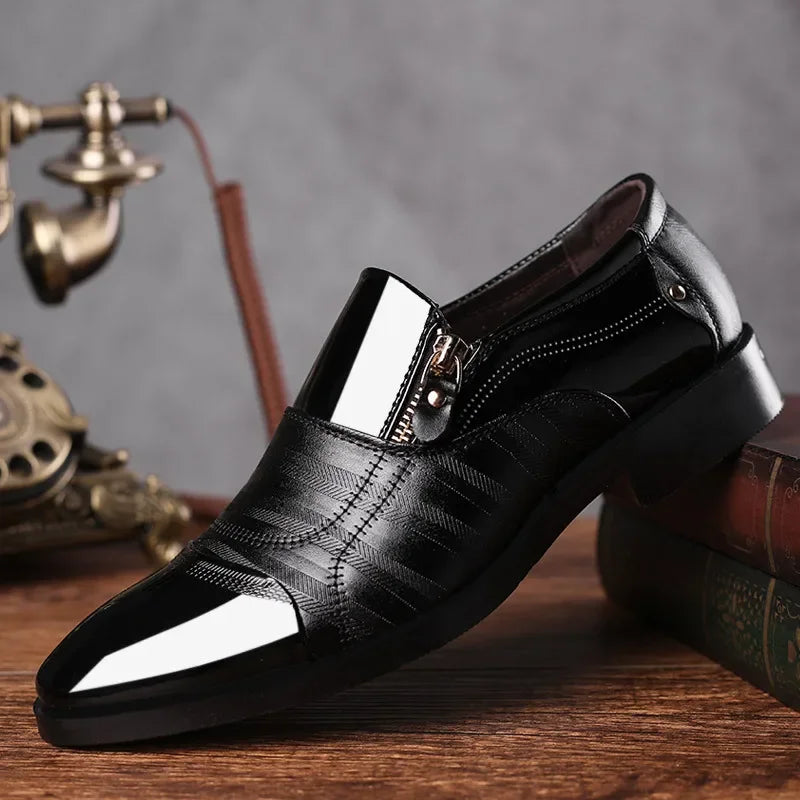 Men’s Dress Shoes - Pointed Toe - Side Zip Closure - Polished Finish - Breathable Formal Wear