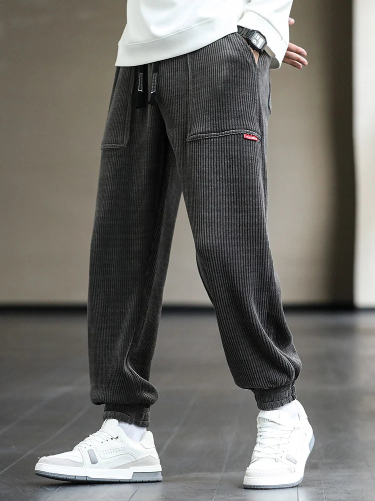 Men’s Corduroy Joggers - Relaxed Fit - Elastic Cuffs - Drawstring Waist - Casual Trousers