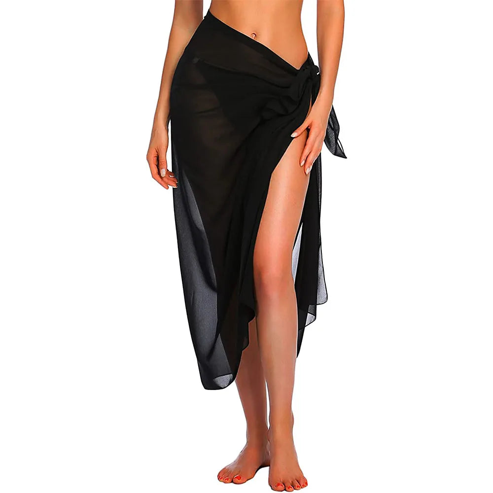 Women’s Sarong Skirt – Sheer Breathable Fabric – Wrap Tie Mini – Asymmetrical Fit