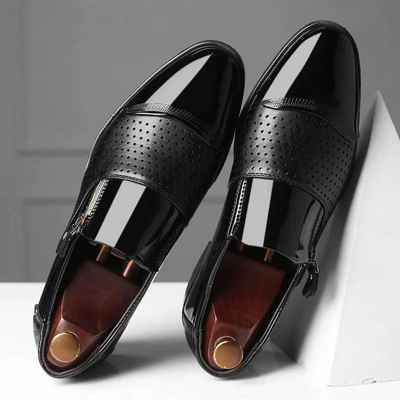 Men’s Dress Shoes - Pointed Toe - Side Zip Closure - Polished Finish - Breathable Formal Wear