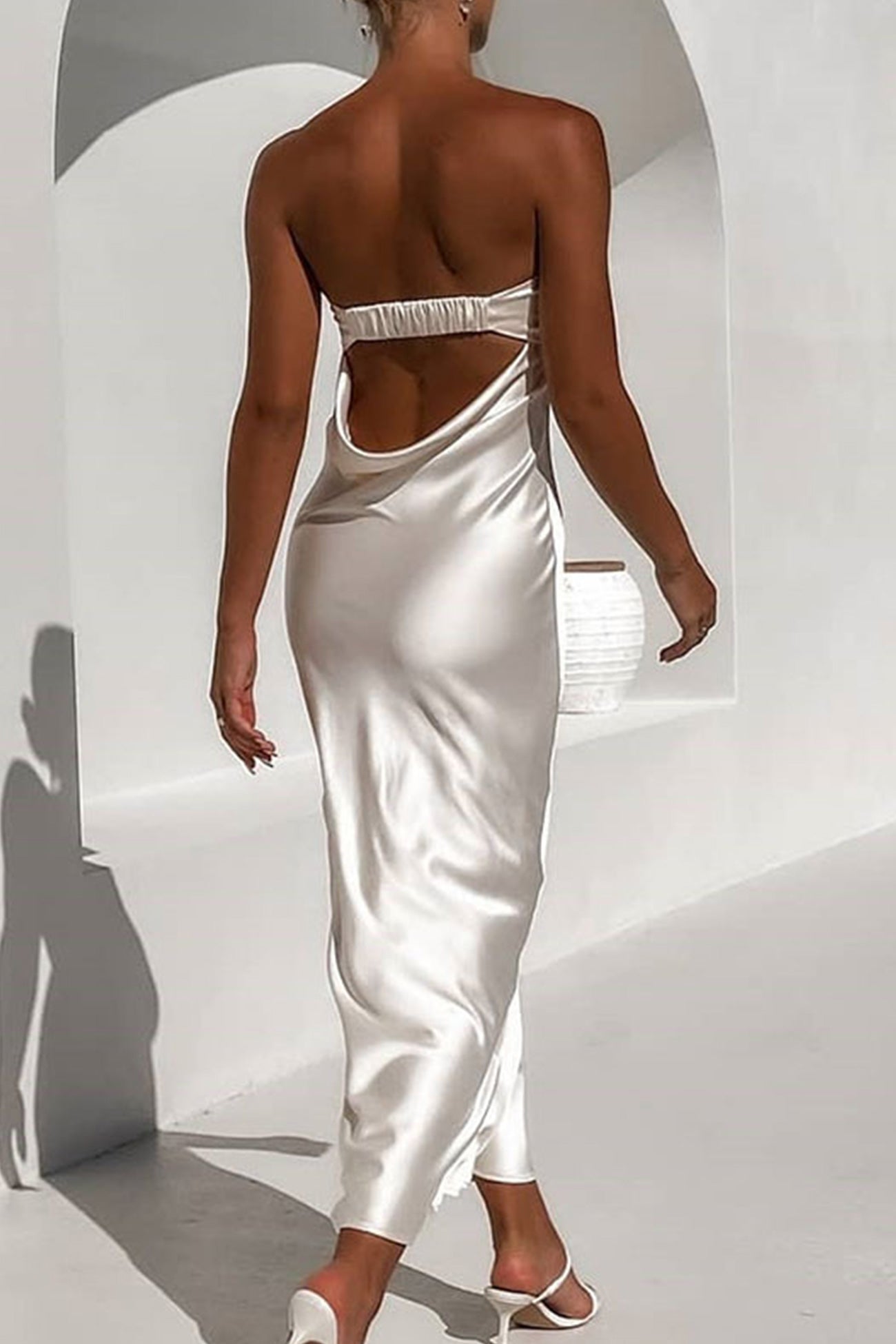 Women's Strapless Evening Gown - Satin Finish - Elegant Fitted Silhouette