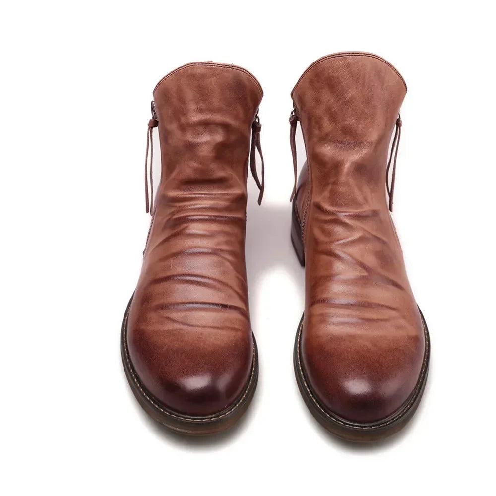 Men’s Chelsea Boots – Leather-Look – Side Zipper – Ankle Height – Sleek Fit – Low Heel