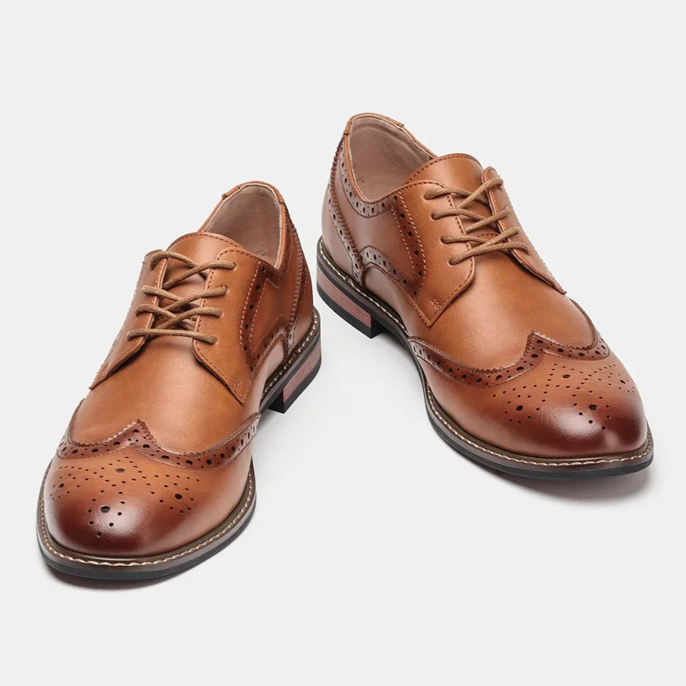 Men’s Oxford Shoes – Leather Wingtip Brogue – Retro Lace-Up Casual Outdoor Style