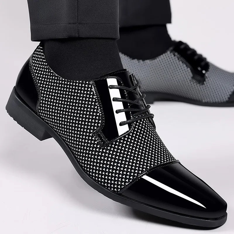 Men’s Formal Lace-Up Shoes – Polished Leather & Textured Fabric – Sleek Fit