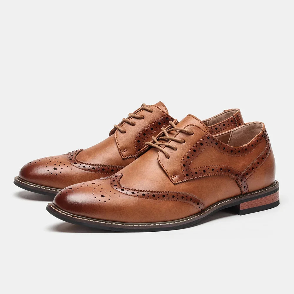 Men’s Oxford Shoes – Leather Wingtip Brogue – Retro Lace-Up Casual Outdoor Style