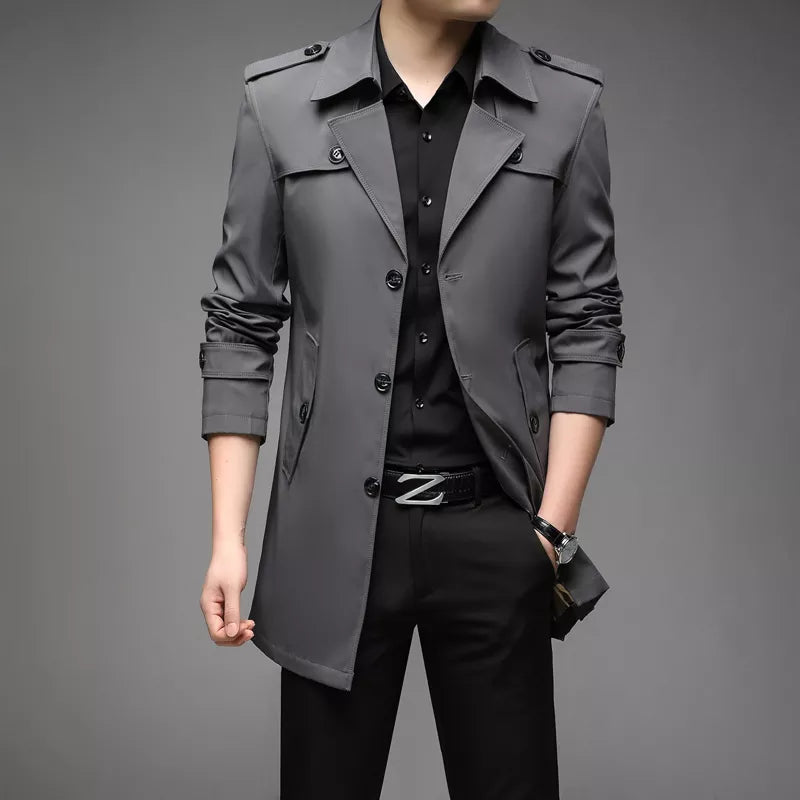 Men’s Trench Coat – Tailored Fit – Double Breasted – Structured Silhouette – Medium Length