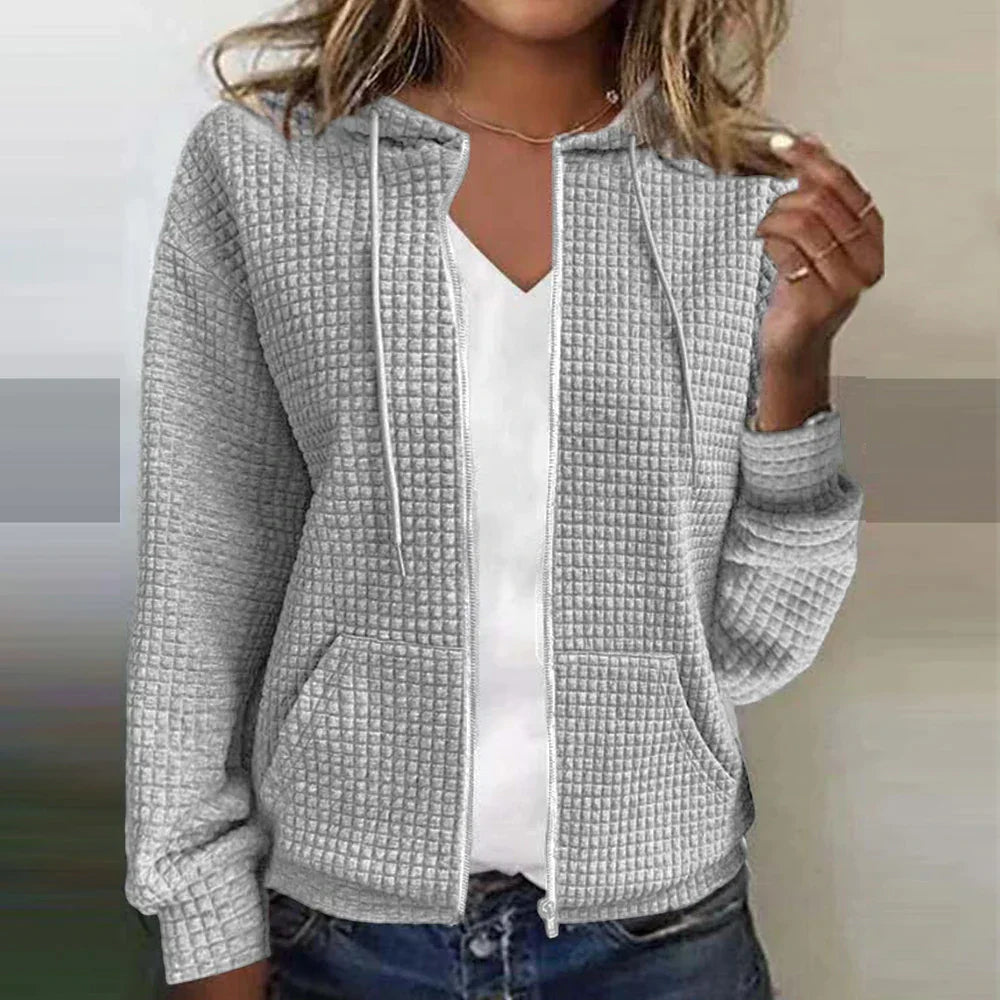 Women’s Hooded Jacket – Quilted Texture – Regular Fit – Zip Front – Casual Style