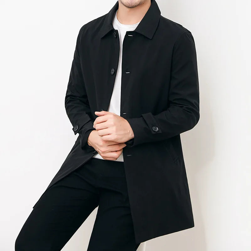 Men’s Windbreaker Jacket – Water-Resistant – Relaxed Fit – Button Front – Mid-Length