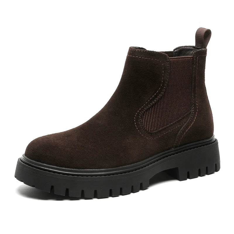 Men’s Mid-Cut Casual Boots – Suede – Elastic Side Panels – Chunky Sole – Retro Style