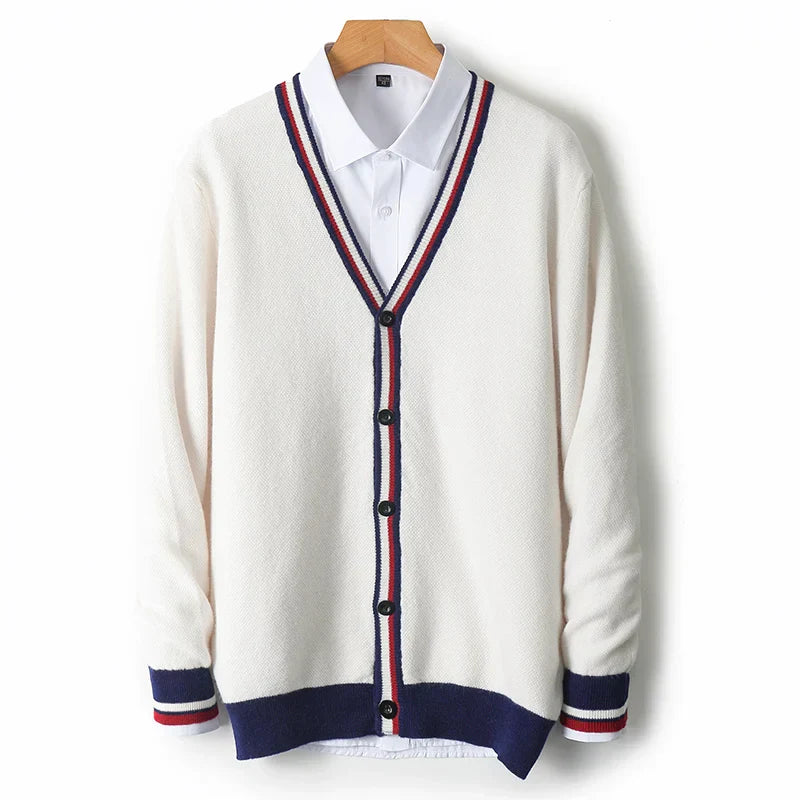 Men’s Cardigan – Wool Blend Knit – Relaxed Fit – V-Neck – Button-Up – Ribbed Trim