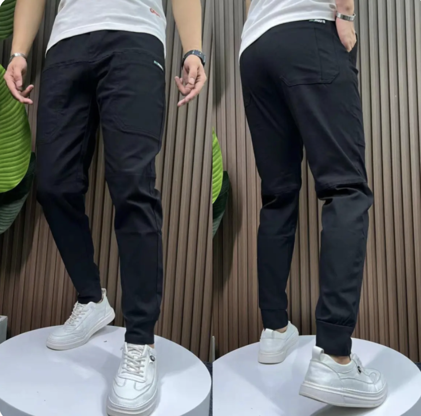 Men's Jogger Trousers - Cotton Blend - Tapered Fit - Elastic Waist - Multi-Pocket Casual Wear