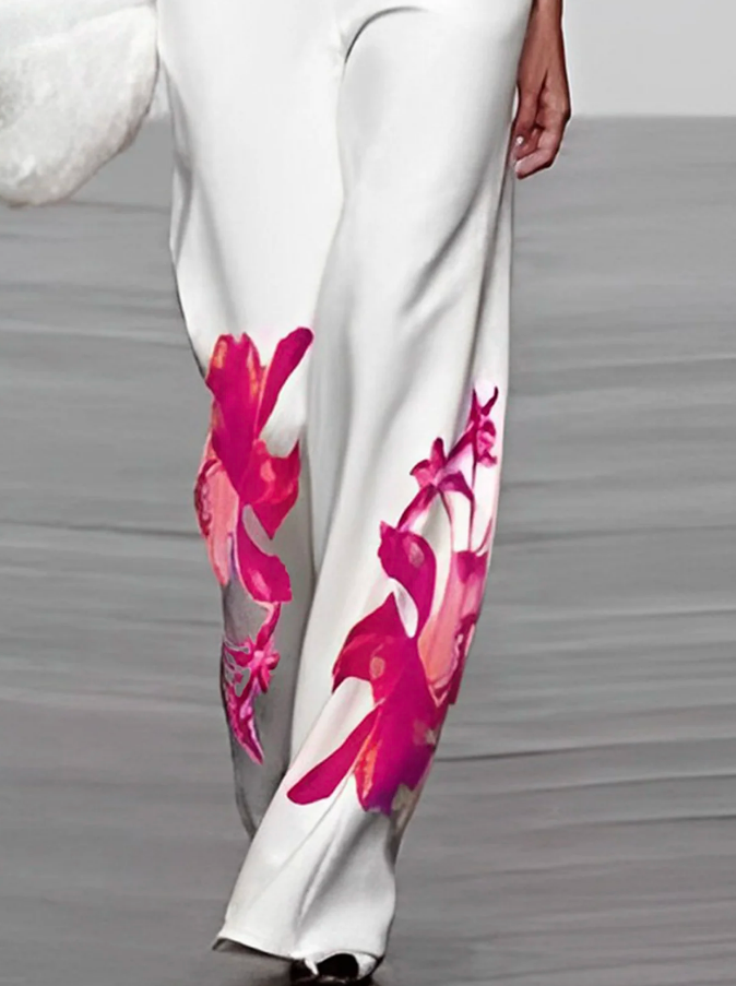 Women's Two-Piece Outfit - Sleeveless Asymmetrical Top & High-Waisted Wide-Leg Trousers