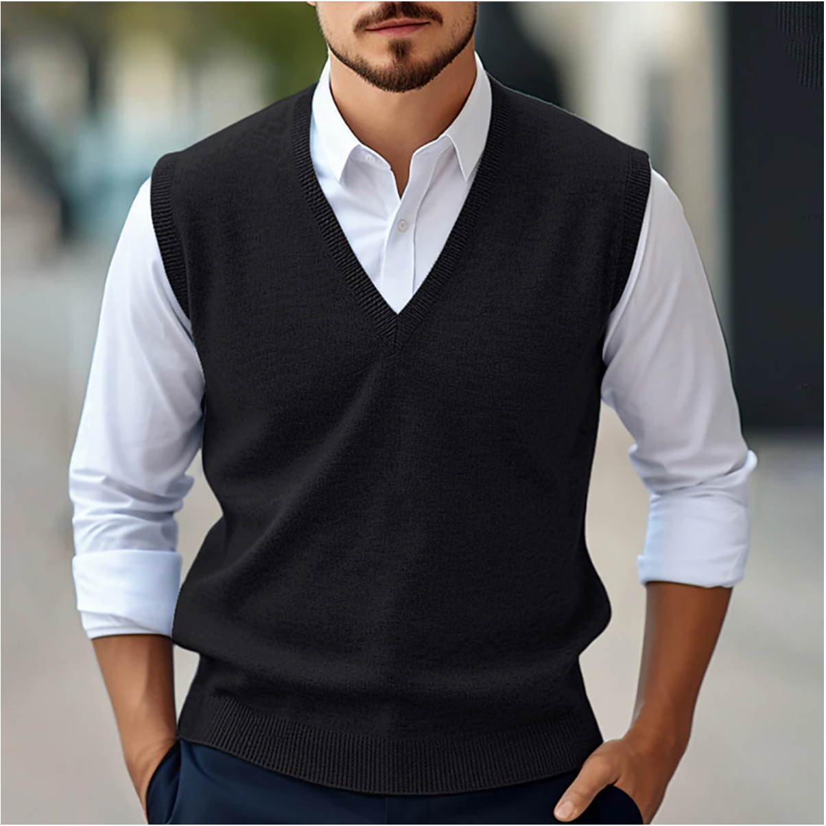 Men’s Sleeveless V-Neck Sweater – Fine Knit – Classic Fit – Ribbed Trim – Smart Layering