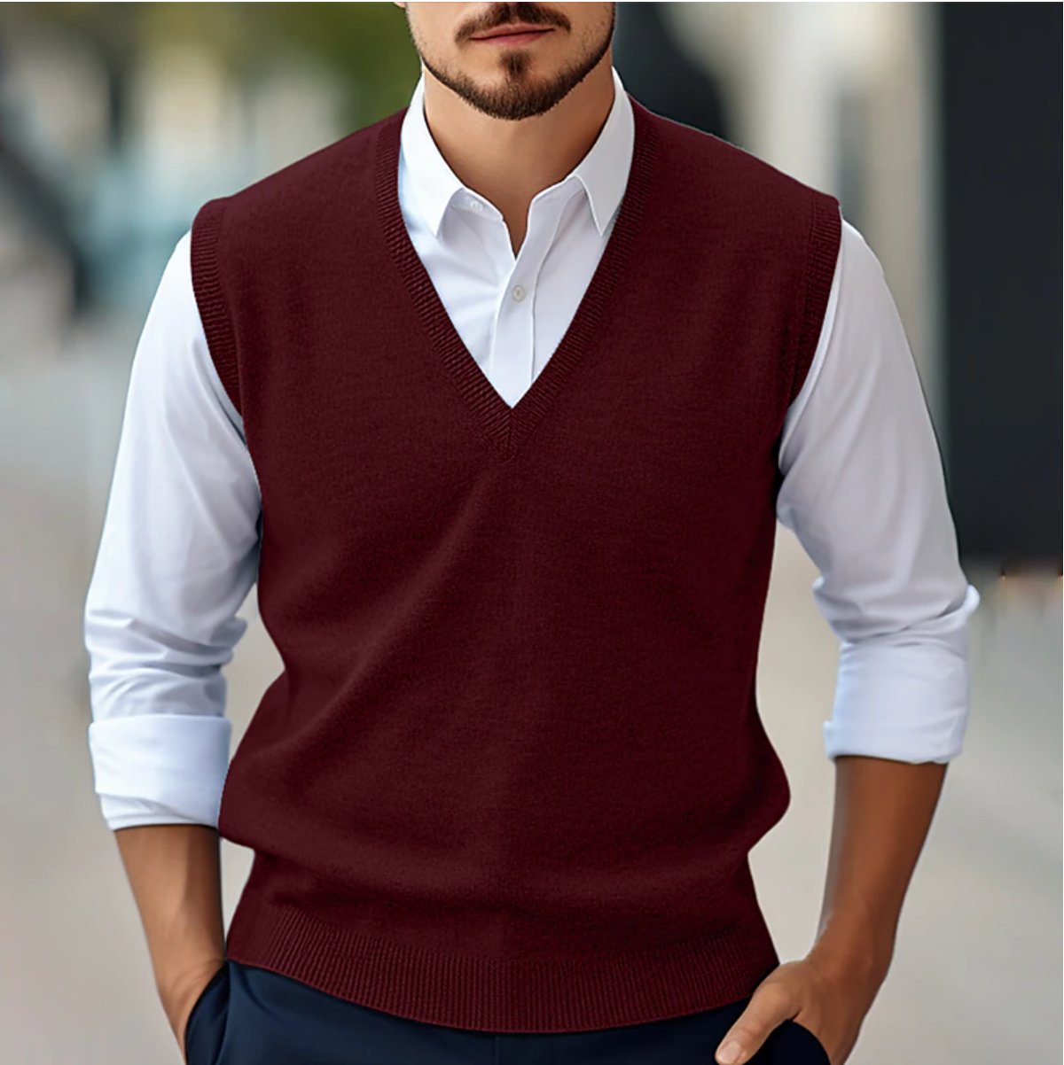 Men’s Sleeveless V-Neck Sweater – Fine Knit – Classic Fit – Ribbed Trim – Smart Layering