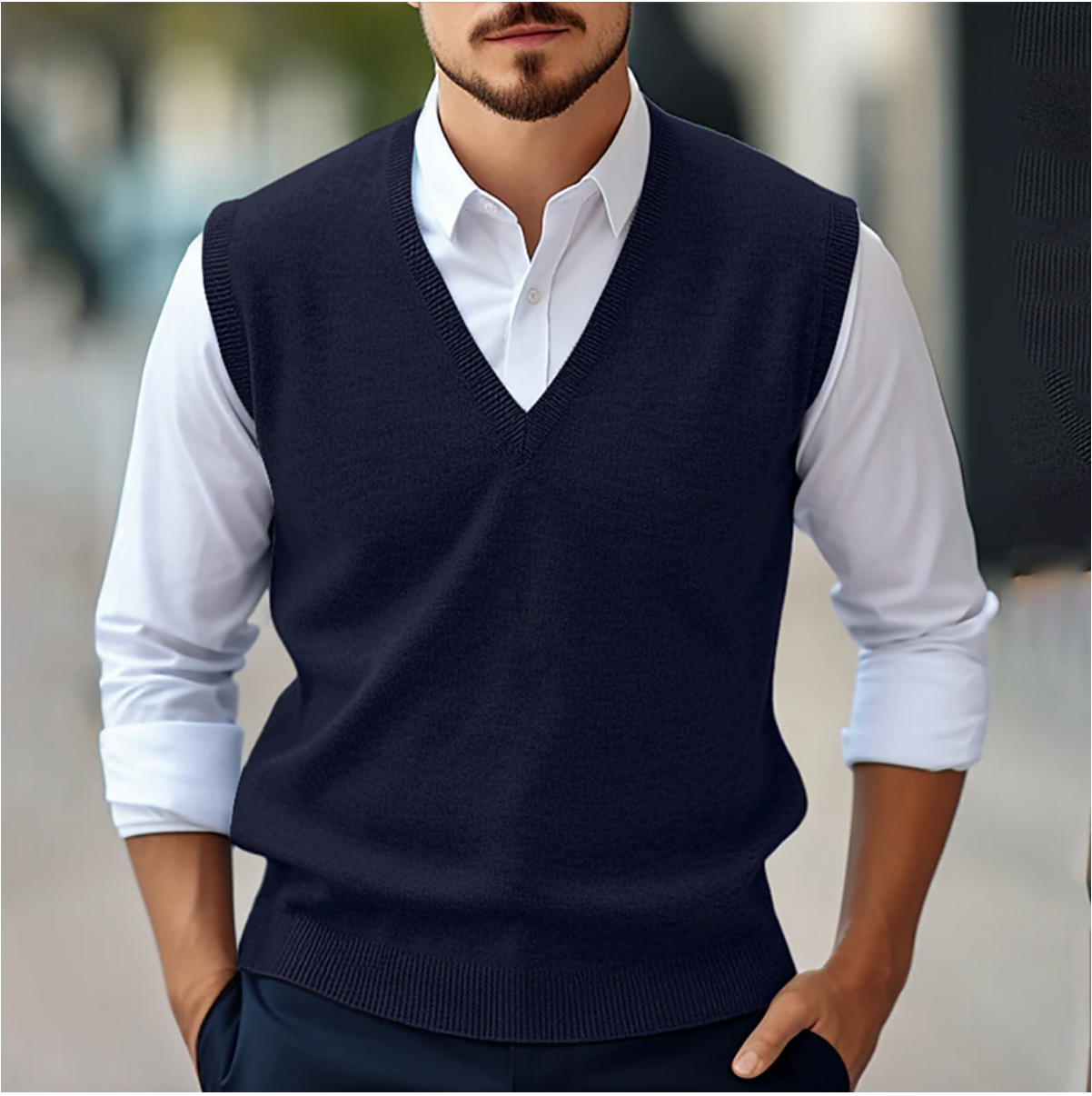 Men’s Sleeveless V-Neck Sweater – Fine Knit – Classic Fit – Ribbed Trim – Smart Layering