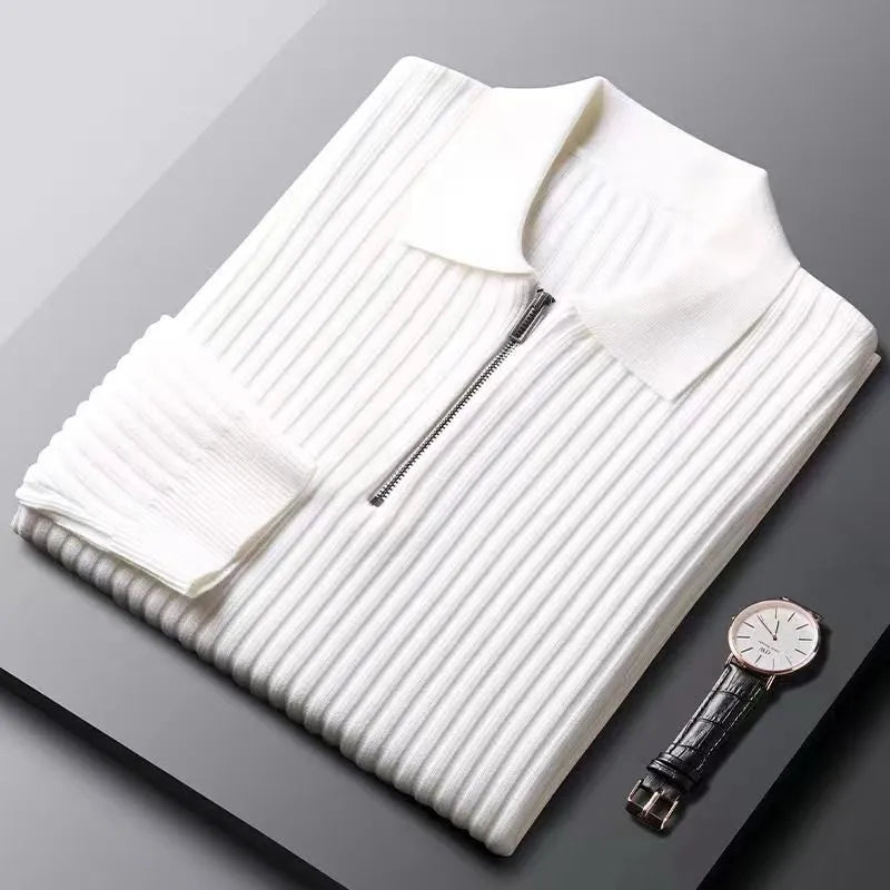 Men’s Pullover Sweater – Wool – Half Zip – Ribbed – Polo Collar – Regular Fit