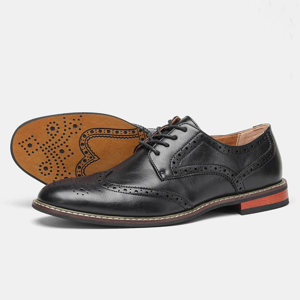 Men’s Oxford Shoes – Leather Wingtip Brogue – Retro Lace-Up Casual Outdoor Style