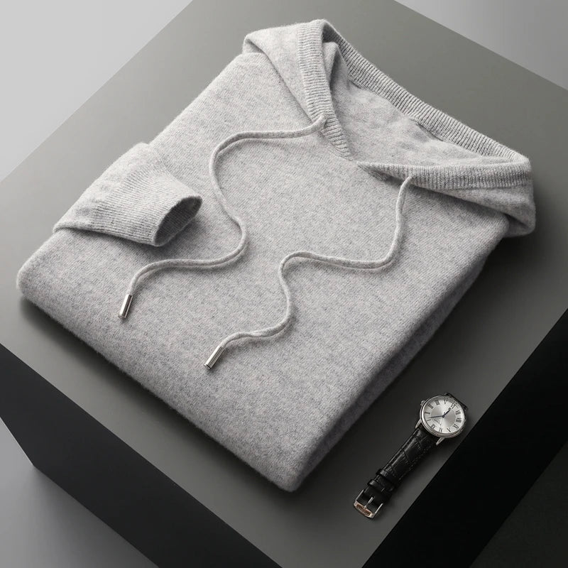 Men’s Hoodie – Cashmere Knit – Classic Fit – Ribbed Cuffs – Hooded Casual Wear