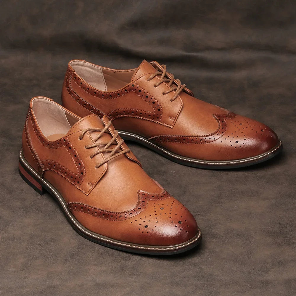 Men’s Oxford Shoes – Leather Wingtip Brogue – Retro Lace-Up Casual Outdoor Style