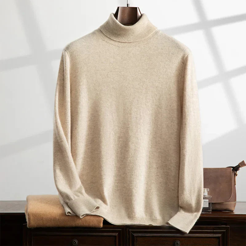 Men’s Turtleneck Sweater – Cashmere – Relaxed Fit – Ribbed Knit – Full Length