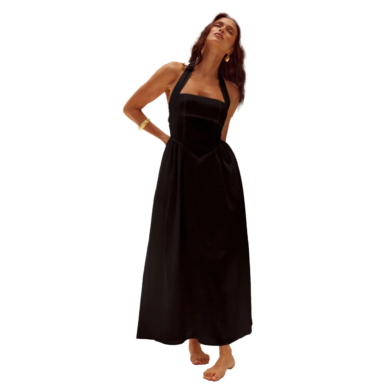 Women's Maxi Dress - Square Neck - A-Line Silhouette - Wide Straps - Flowy Lightweight