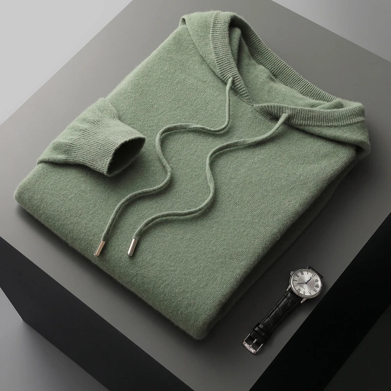 Men’s Hoodie – Cashmere Knit – Classic Fit – Ribbed Cuffs – Hooded Casual Wear