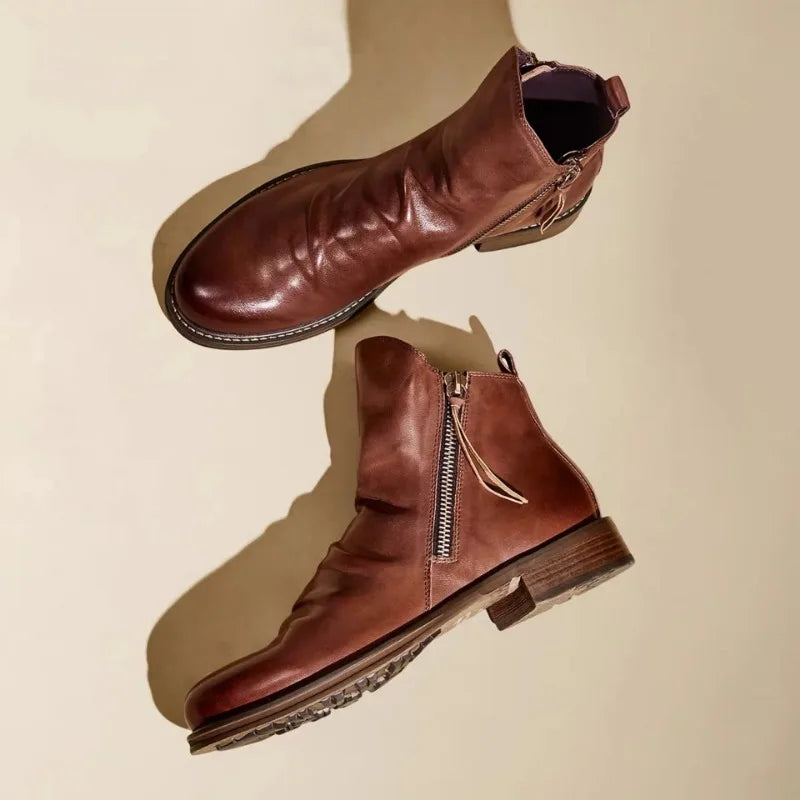 Men’s Chelsea Boots – Leather-Look – Side Zipper – Ankle Height – Sleek Fit – Low Heel