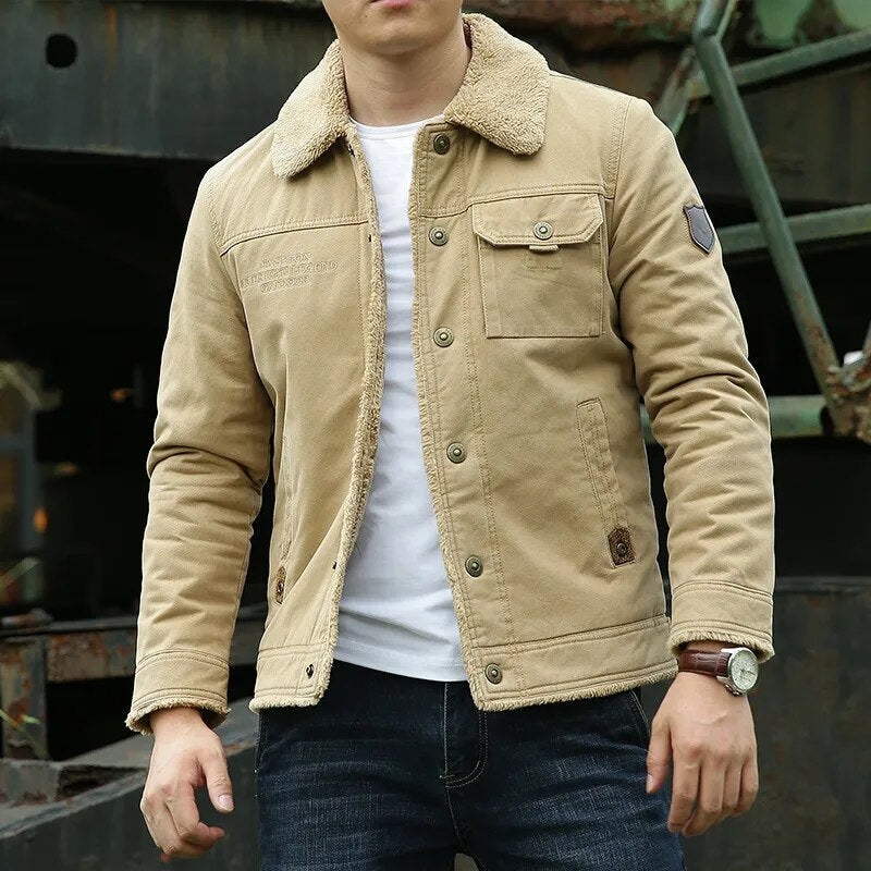 Men’s Jacket – Classic Fit – Shearling Collar – Button Closure – Chest Pockets – Casual Wear